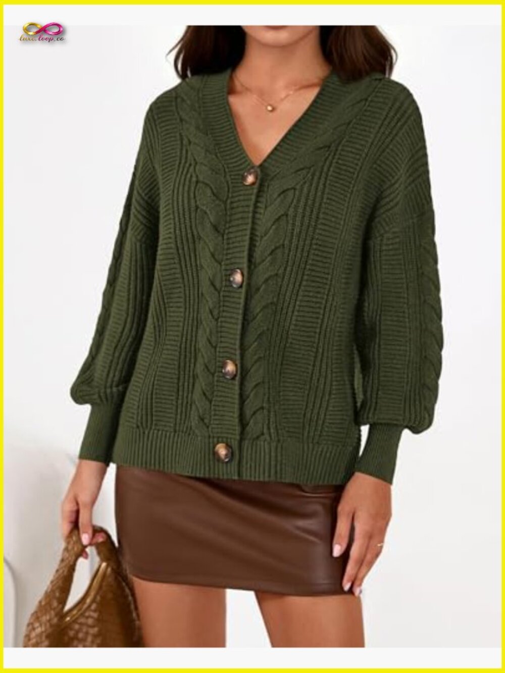 V Neck Long Sleeve Chunky Cable Knit Button Cardigan Sweater Oversized - Picture 6 of 7